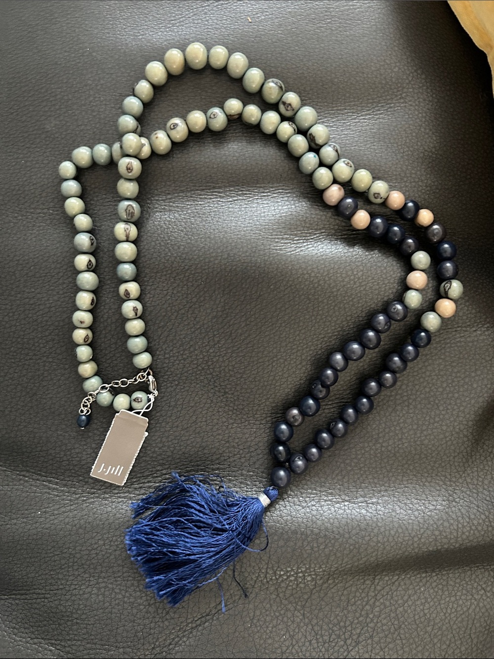 J.Jill Beaded Navy and Sage Tassel Necklace